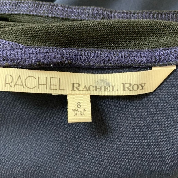 Rachel Roy one shoulder cocktail midi dress navy w/black mesh panel size 8 - Picture 3 of 6